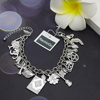 RechicGu Mythology Fairytale Lucky Charms Cuff Bangle Bracelet Cross Leaf Moon Face Celtic Cat - color: Polish Silvery