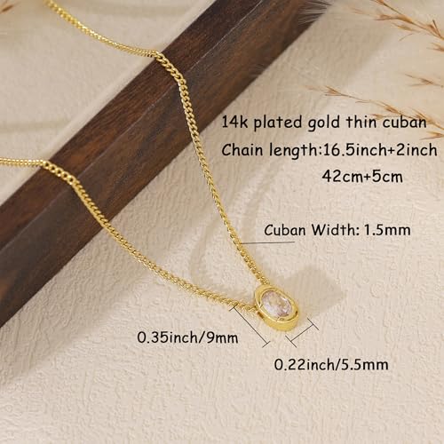 Gold Necklace for Women, 14k Gold Plated Cubic Zirconia Solitaire Pendant Necklace Waterproof Formal Necklaces for Women Cute Simple Necklaces Trendy Gold Jewelry Non Tarnish - color: Gold-oval cz