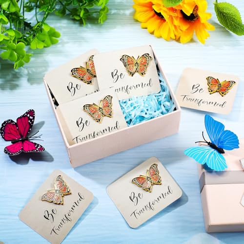 Sayglossy 30 Sets Butterfly Pins on Card Bulk Religious Bible Verse Butterfly Gifts with Be Transformed Card Christian Lapel Pin with Cards for Women Church Mothers Gifts - style: Monarch Butterfly