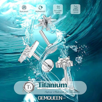 3 Pcs G23 Implant Grade Titanium Flat Back Earrings for Women Men | Hypoallergenic Internally Threaded 5A CZ Gold Flatback Stud, Tragus, Cartilage, Conch Piercing Jewelry for Sensitive Ears 18G - color: Silver 1