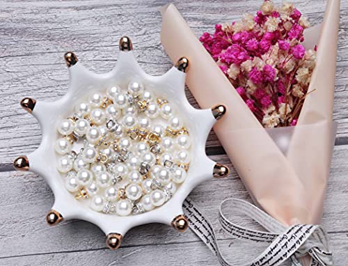 Ruwado Faux Pearl Beads with Rhinestone 25 Pcs Gold 25 Pcs Silver with Hole | Vintage 8 mm Elegant Imitation Peal Pendant Charms for Dangle Earrings Necklace Bracelet DIY Jewelry Making Accessories