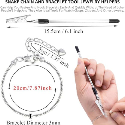 10 Pcs Snake Chain Charm Bracelet Chains with Bracelet Helper 3mm Adjustable Snake Charm Bracelet with Heart Lobster Clasp Extender Chain DIY Bracelet Chains for Women Gift Jewelry Making Supplies - color: 10Pcs Bracelet with Bracelet Helper