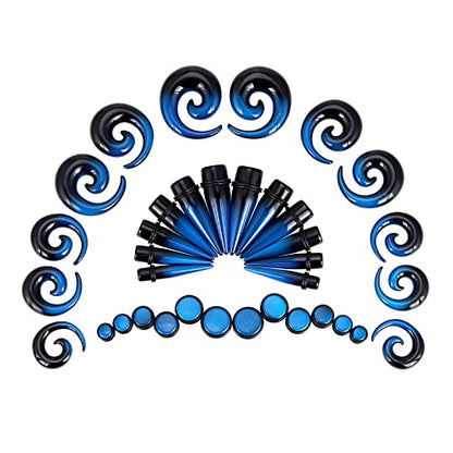 Qmcandy 00G-20mm Ear Stretching Kit 36PCS Big Gauge Taper Kit Large Acrylic Tunnel Plug Spiral Set - color: 36pcs, Black Blue