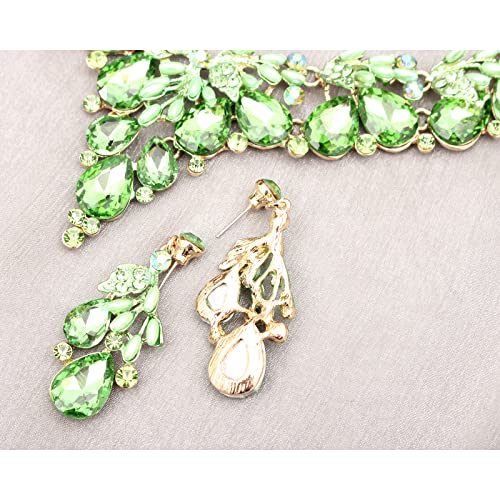 Jewelry Set for Women, Statement Necklace Dangle Earrings Bracelet Ring, White/KC Gold Plated Jewelry Set with Rhinestone Pearl Crystal Wedding Party Jewelry for Bridal Bridesmaid - color: Green-Gold Plated