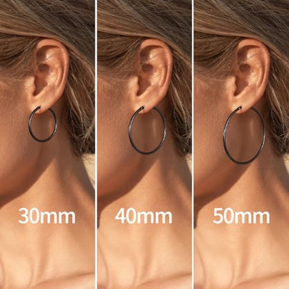 Gold Hoop Earrings for Women 14K Gold Plated | 925 Sterling Silver Post Hypoallergenic Hoop Earrings - color: Black, size: 40mm