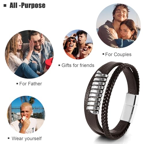 Leather Bracelet for Men Braided Stainless Steel Mens Bracelets - color: Brown 5