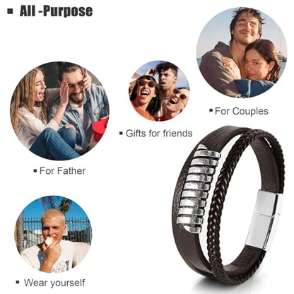 Leather Bracelet for Men Braided Stainless Steel Mens Bracelets - color: Brown 5