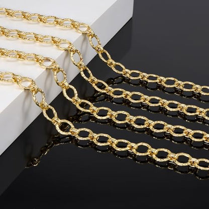 KYUMHOO 6.5 Feet Embossed Circle Chain Link for Jewelry Making | 18K Gold Plated Jewelry Making Chains Bulk on Spool with Jump Rings Lobster Clasps Necklace Bracelet DIY Chain Findings - color: Embossed Circle Gold