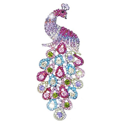 EVER FAITH New 5 Inch Peacock Pin Brooch Pendant Austrian Crystal - color: Black-Tone Multicolor