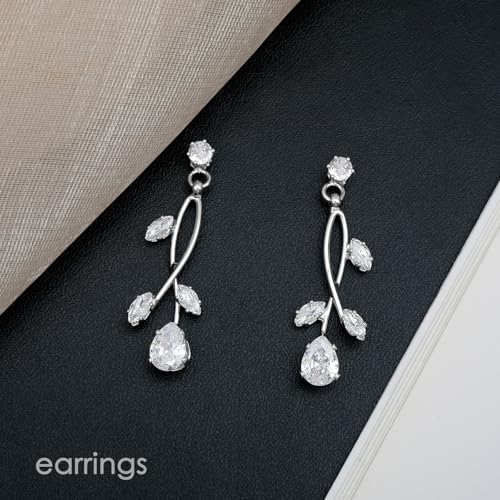 CSY Elegant Bridal Jewelry Sets Clear Cubic Zirconia Wedding Necklace Earrings Bracelet Set for Birdes Bridesmaids CZ Prom Jewelry - color: Silver-Necklace Earrings