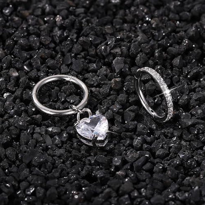 THUNARAZ 14G Hoop Belly Button Rings for Women CZ Clicker Navel Piercing | Surgical Stainless Steel Belly Navel Rings, Hoop Heart Butterfly Dangle Belly Piercing Jewelry - color: Silver Tone-Heart