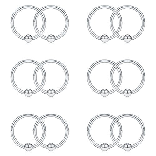 SCERRING 16G Captive Bead Piercing Ring Stainless Steel Nose Septum Tragus Helix Nipple Lip Eyebrow Hoop Rings 12PCS - style: 12PCS - 10mm Silver