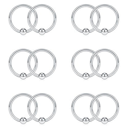 SCERRING 16G Captive Bead Piercing Ring Stainless Steel Nose Septum Tragus Helix Nipple Lip Eyebrow Hoop Rings 12PCS - style: 12PCS - 10mm Silver