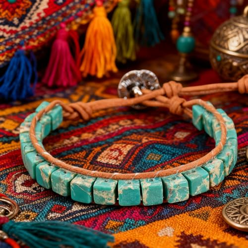 7 Chakra Bracelet Bohemian Handmade Leather Wrap Healing Protection Natural Stone Yoga Beaded Bracelets Boho Friendship Jewelry - color: Lake Blue