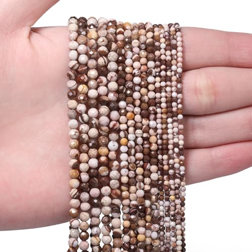 180pcs 2mm Natural Australian Zebra Gemstone Beads Faceted Round Loose Stone Beads for Jewelry Making - color: Australian Zebra, size: 1.9-2.4mm
