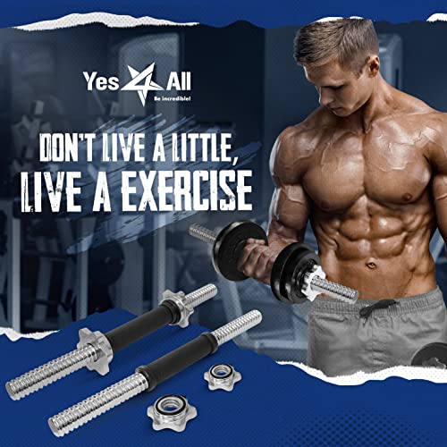 Yes4All Threaded Dumbbell Handles, Adjustable Dumbbell Bar Pair, 14/16/18/24-Inch Sizes, Fits 1" or 1.15" Plates, Non-Slip Grip, Secure Star-Lock Collars - color: 16" - Chrome & Rubber - Silver