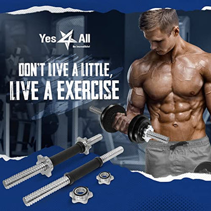 Yes4All Threaded Dumbbell Handles, Adjustable Dumbbell Bar Pair, 14/16/18/24-Inch Sizes, Fits 1" or 1.15" Plates, Non-Slip Grip, Secure Star-Lock Collars - color: 16" - Chrome & Rubber - Silver