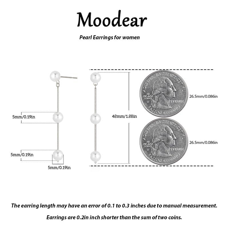 Moodear Pearl Earrings for Women, 14K Gold Plated Drop Earrings Jewelry | Lightweight Hypoallergenic Pearl Drop Dangle Earrings, Wedding Jewelry Gift, Dainty Design, Daily Wear & Special Occasions - style: pearl-drop silver