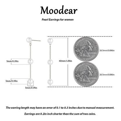 Moodear Pearl Earrings for Women, 14K Gold Plated Drop Earrings Jewelry | Lightweight Hypoallergenic Pearl Drop Dangle Earrings, Wedding Jewelry Gift, Dainty Design, Daily Wear & Special Occasions - style: pearl-drop silver