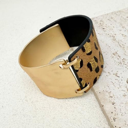Leather Bracelet for Women Black Leather Golden Bracelet Bangle Chunky Leather Wrap Bracelet for Women Statement Jewelry Gift - style: Horse Hair Leather Bracelet-Brown