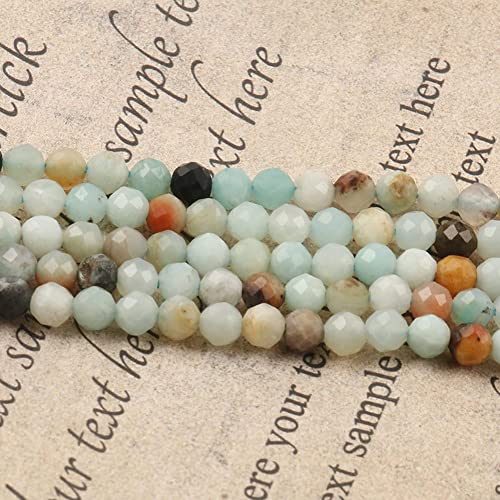 90pcs 4mm Natural Amazonite Gemstone Beads Faceted Round Loose Stone Beads for Jewelry Making - color: Amazonite, size: 3.7-4.2mm