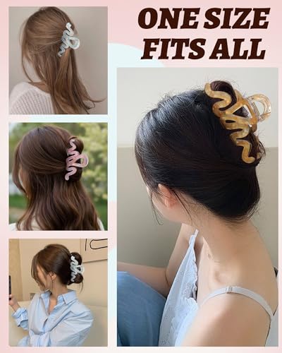4Pcs Large Hair Claw Clips, Nonslip Cute Jelly Hair Clips for Thick Hair and Long Hair - color: Wave-Pink + Gray + Yellow + Cyan