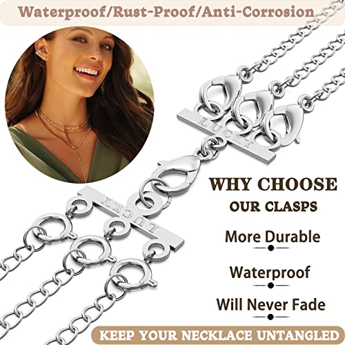Dailyacc Lucky Necklace Layering Clasp 18K Gold and Silver Multi Strand Clasps for Stackable Necklaces - color: 1Pcs Silver Triple Claps