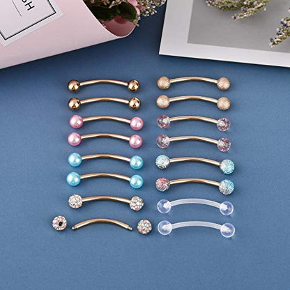 FECTAS 14g Stainless steel Nipple Rings Curved Barbell Piercing Jewelry Petite Belly Button Rings Curved Barbells for Women Men - style: rose gold-16pcs-1
