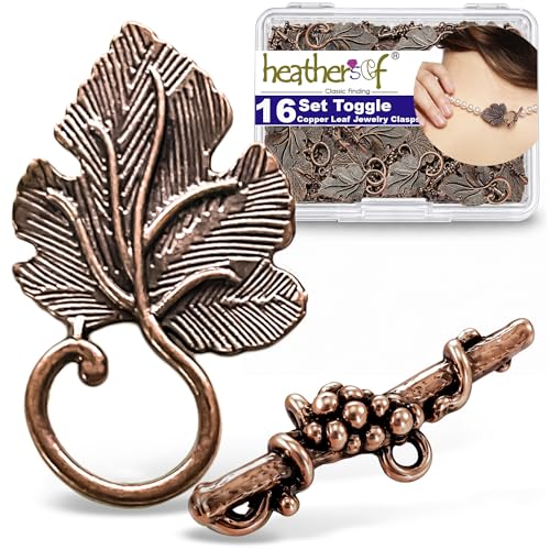 Heather's CF Toggle Jewelry Clasps – Durable Quality, Antique Grape Leaves Copper Finish Toggle Clasps & Closures for Necklace, Bracelet & Charms – Ideal for DIY, & Jewelry Making – Large (Set of 16) - color: Large copper toggle clasp