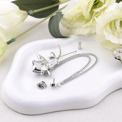 Crystal Rhinestone Flower Brooch Pin Rose Lapel Pins for Men Hanging Chain Brooch Suit Pin Mens Flower Lapel Pins for Suits - color: Blue
