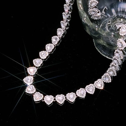 fasone Rhinestone Hearts Necklace, Iced Out Hearts Jewelry，Silver Tennis Necklace For Women，Tennis Necklaces For Women, Heart Tennis Necklace - color: White _15.7in LOVE