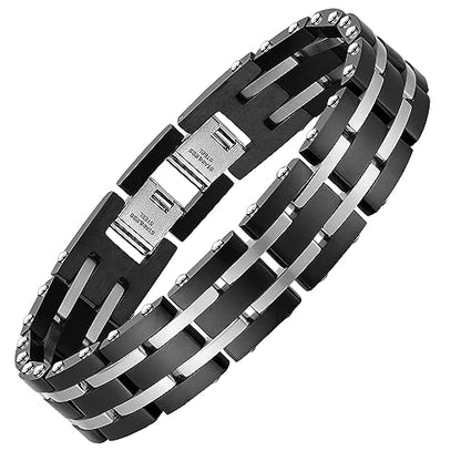 Holizaly Men's Stainless Steel Two Tone Square Link Bracelet, Black and Blue Ion Plated Black - color: blue-black 14