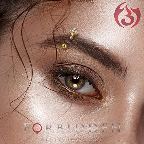 Forbidden Body Jewelry 16g 8mm Surgical Steel Curved Barbell for Daith, Eyebrow, Rook & Belly Button with CZ Cross Top - color: Silver Tone