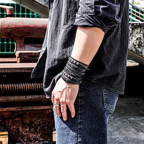 6-12PCS Braided Faux Leather Bracelet Punk Cuff Wrap Bracelets for Men Women Adjustable - color: B:6pcs