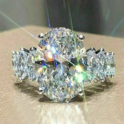 Cuteshop Elegant Huge Zircon Wedding Ring 18k Platinum Plated Shiny Cubic Zirconia Crystal Diamond Wedding Jewelry for Women (7) - size: 7