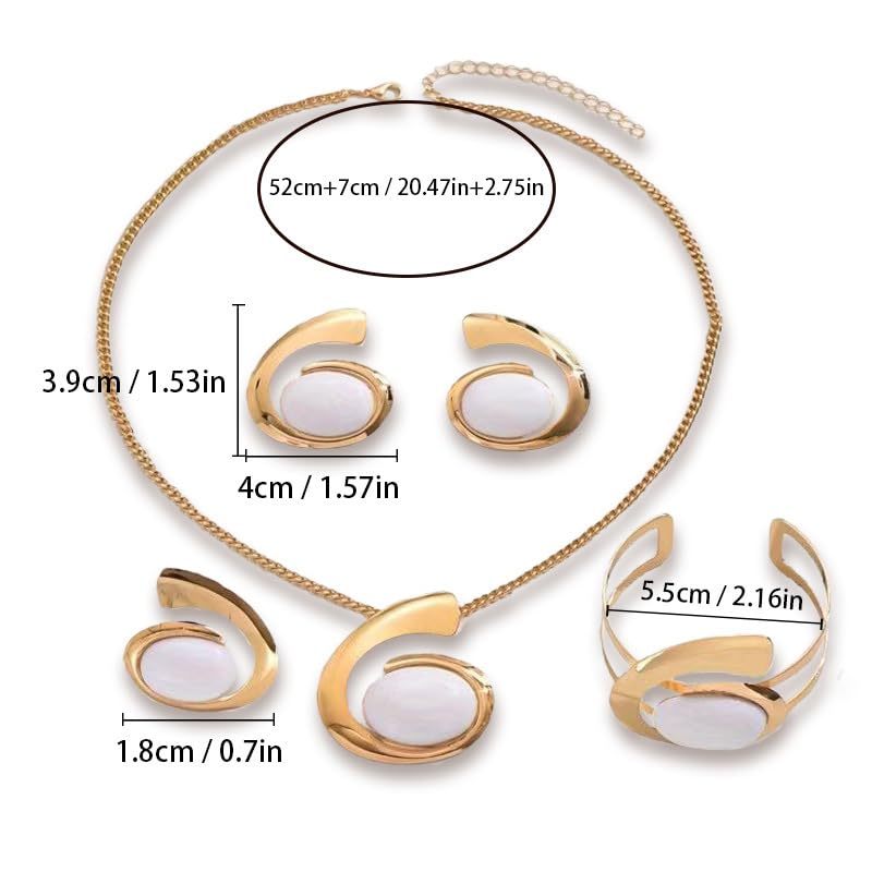 Gold Jewelry Set Vintage Spiral With Oval Black Acrylic Pendant Necklace Earrings Bracelet Ring Set Bohemian Trendy Party Jewelry For Women - style: C