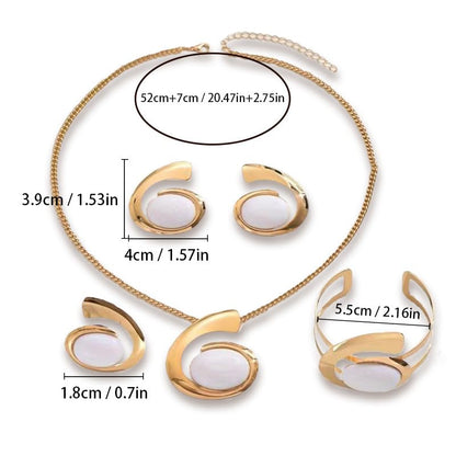 Gold Jewelry Set Vintage Spiral With Oval Black Acrylic Pendant Necklace Earrings Bracelet Ring Set Bohemian Trendy Party Jewelry For Women - style: C