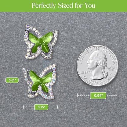 Butterfly Stud Earrings, Birthstone Crystal, for Women, Silver Tone Jewelry, Anniversary Birthday Gift for Her, Wife & Mom