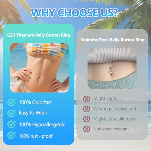 D.Bella 14G Stainless Steel Belly Button Rings 10mm 3/8" Barbell Belly Navel Rings Piercing for Women - style: Style D