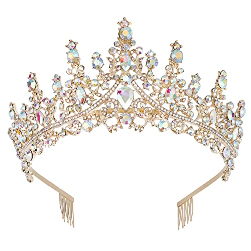COCIDE Gold Crowns for Women Tiaras Girls Golden Crystal Rhinestones Queen Crown Princess Tiara Party Wedding Bridal Halloween Costume Cosplay Bridesmaids Accessories, one size, AB Gold, Comb type - color: T6,Gold AB Crystal