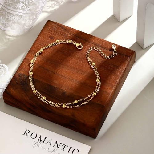 Warshion Ankle Bracelets for Women - 14K Gold Plated Waterproof Gold Anklet Delicate Chain Women's Anklets Summer Beach Pearl Jewelry Layering Gift Non Tarnish - style: ANKLETS-F