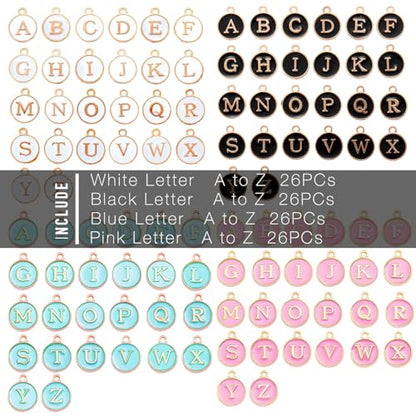 stino 200Pcs A-Z Metal Letter Charms for Jewelry Making, Capital Alphabet Initial Charms - color: 104Pcs Gold Enamel Disc