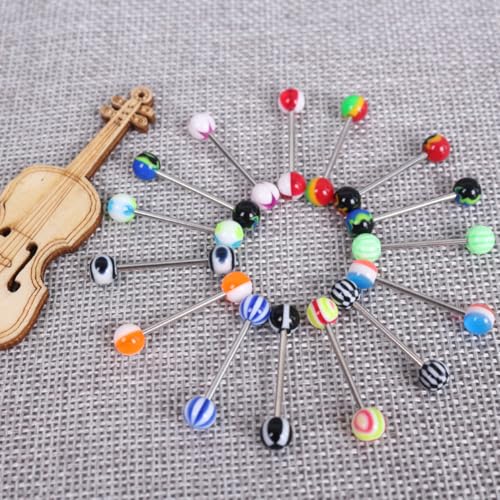 20Pcs Disposable Tongue Ring,Beautiful Colorful Women Tongue Ring Bar Stud Random Color Tongue Rings Stainless Steel Barbells Piercing Jewelry