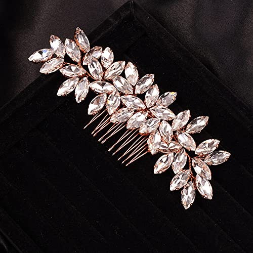 Teyglen Simple Full Rhinestones Wedding Hair Comb - Crystal Hair Pieces Luxurious Accessories for Bride - Bridal Side Hair Combs for Women and Girls (Rose Gold) - color: Rose Gold