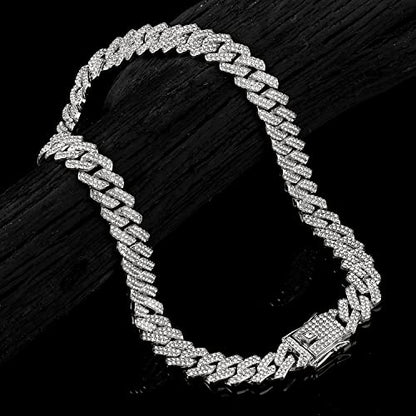 JUNVirtuous 2 Pieces Cuban Link Chain Mens Iced Out Miami Cuban Necklace and Bracelet Silver Bling Diamond Hip Hop Jewelry for Men and Women… - color: Silver, style: 8" Bracelet and 20" Necklace