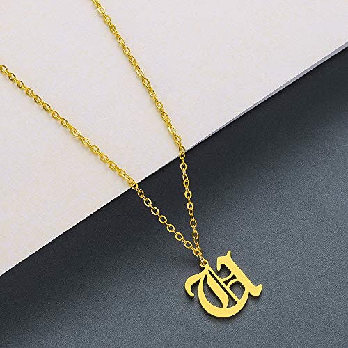 Women's Old English Initial Necklace 18K Gold Plated Stainless Steel Letter Pendant Gift - style: U