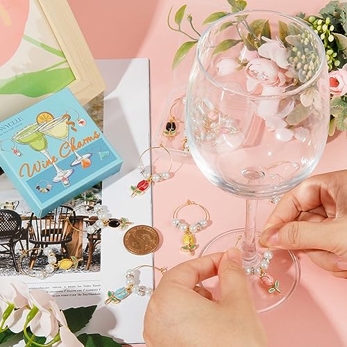 SUNNYCLUE 12 Sets Wine Glass Charms Drink Identifiers Enamel Spring Floral Tulip Flower Charms Imitation Pearl Beading Hoops Wine Glass Identication Rings for Party Favor - style: 12 Sets Golden Tone Tulip Flowers Drink Identifiers & Upgraded Gift Box