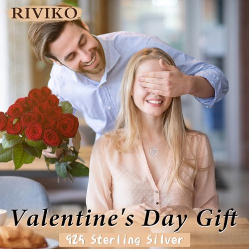 RIVIKO Heart Initial Necklace for Women, 925 Sterling Silver Letter Pendant,Personalized Charm Alphabet Jewelry Valentines Mother's Day Anniversary Christmas Birthday Gifts for Women Her Mom Wife - color: Letter-R