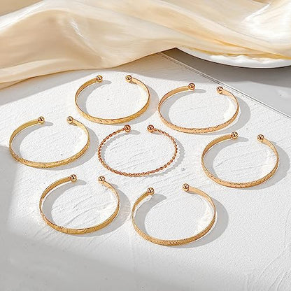 Golden Bangle Bracelets Set for Women, 14k Gold-Plated Multi Layer Stackable Cuff Bracelets, Personalized Boho Non Tarnish Adjustable Bangle Jewelry Gift for Her - color: 7PCS Love twist