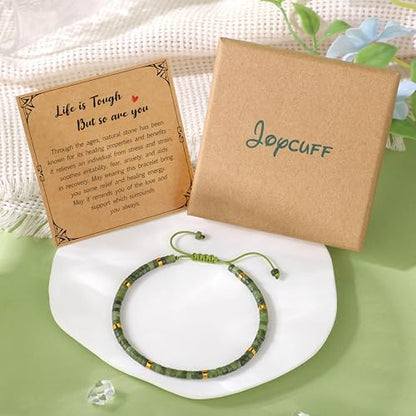 JoycuFF Gifts for Women Inspirational Gifts for Teen Healing Natural Stone Bracelets for Women Friends Sister - style: Life is tough-Jade Nephrite